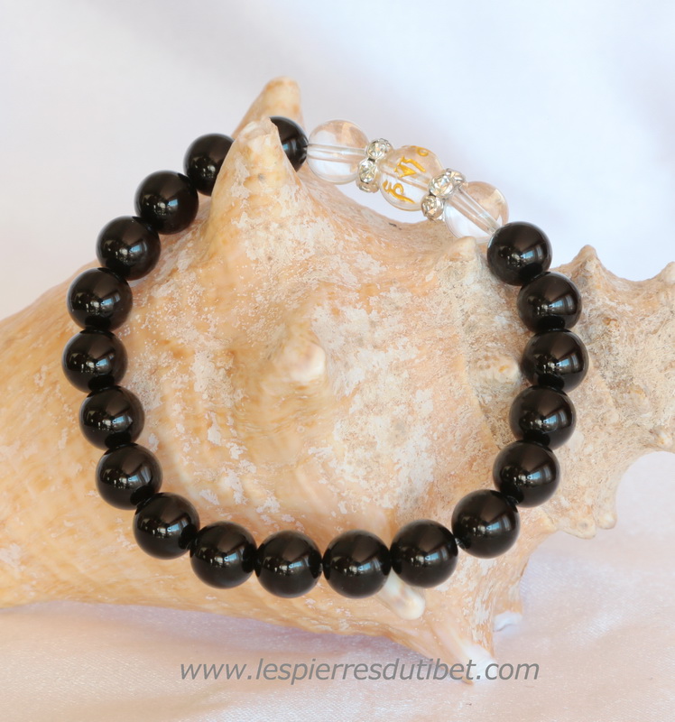 Bracelet mala tibétain pierre onyx