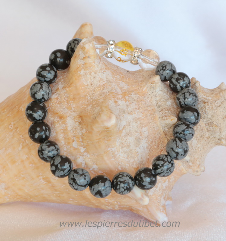 Bracelet mala tibétain pierre obsidienne