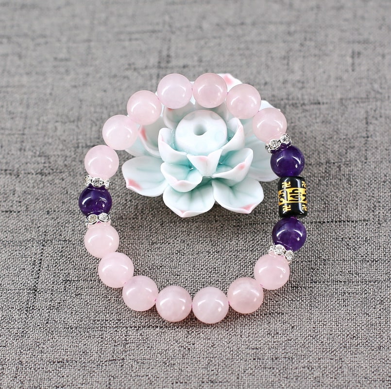 Bracelet Quartz rose,Améthyste et perles d'eau douce 