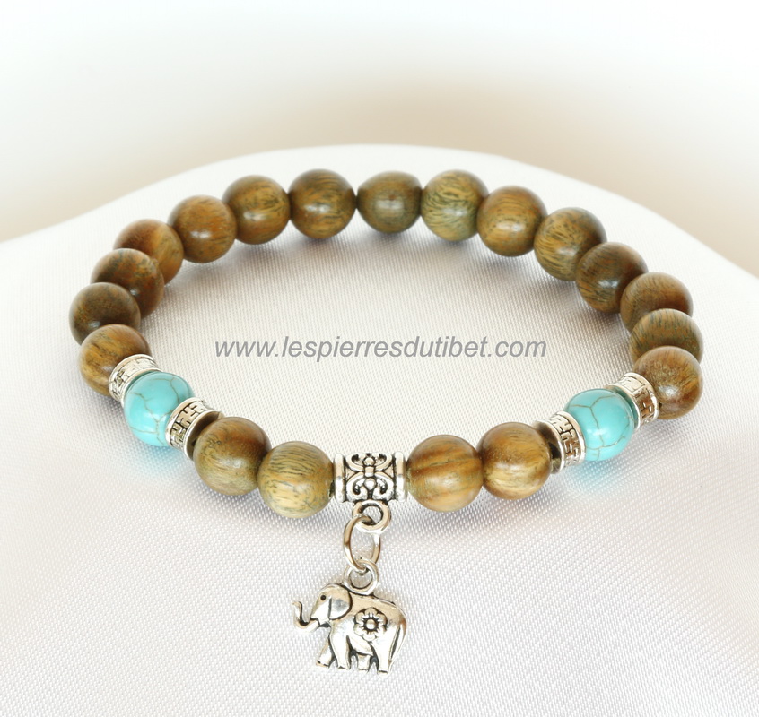 Bracelet bois de santal et pendentif Éléphant