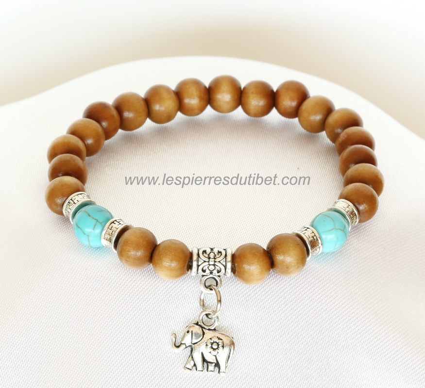 Bracelet bois de santal et pendentif Éléphant