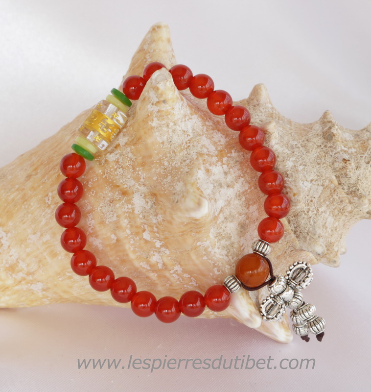 Bracelet Mala Tibétain pierre agate taille ajustable à chaque poignet