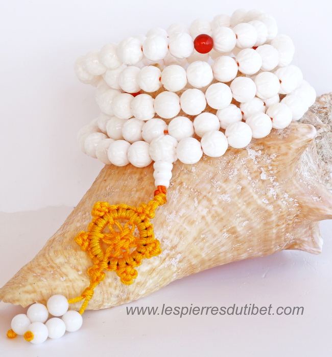 Mala tibétain Jade blanc 108 perles