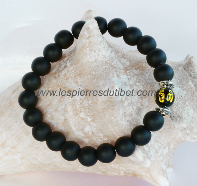 Bracelet tibétain pierre onyx mat