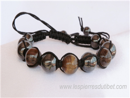 Bracelet shamballa tibétain pierre oeil de tigre et hématite taille ajustable