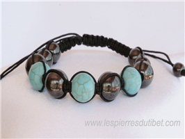Bracelet shamballa tibétain pierre turquoise et hématite taille ajustable