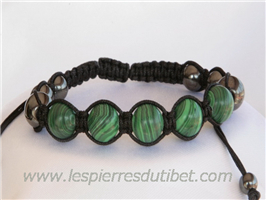 Bracelet shamballa tibétain pierre malachite et hématite taille ajustable