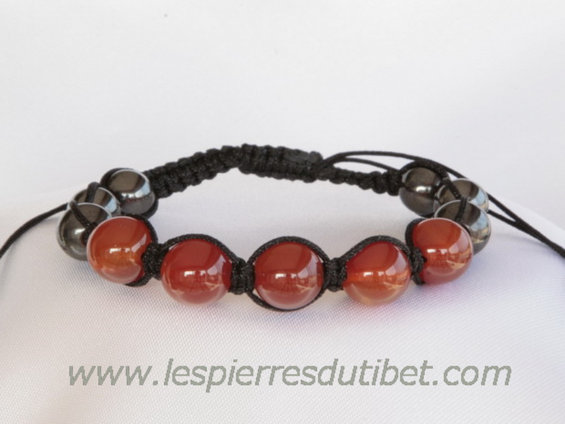 Bracelet Shamballa Tibétain pierre agate feu ajustable à chaque poignet