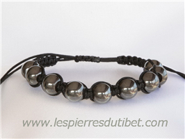 Bracelet Shamballa tibétain pierre hématite aimantée ajustable à chaque poignet