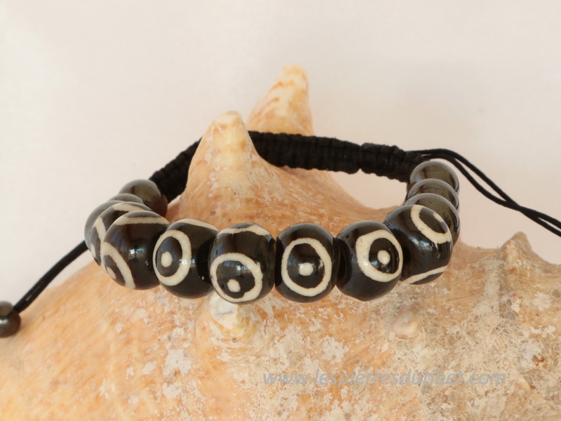 Bracelet Shamballa tibétain en os de yack taille ajustable à chaque poignet