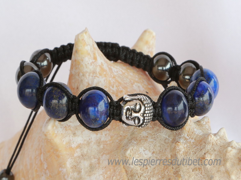 Bracelet Shamballa Tibétain pierre lapis-lazuli
