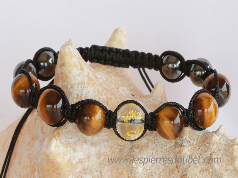 Bracelet shamballa tibétain pierre oeil de tigre taille ajustable