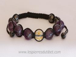 Bracelet Shamballa Tibétain pierre améthyste taille ajustable à chaque poignet