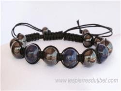 Bracelet shamballa tibétain pierre lapis-lazuli et hématite taille ajustable
