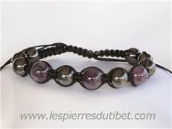 Bracelet Shamballa tibétain pierre améthyste ajustable à chaque poignet