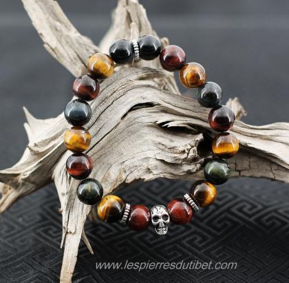 Ce chaleureux bracelet-mala est composé de perles pierres Oeil de Taureau, Oeil de Faucon, Oeil de Tigre; trois pierres cousines de haute protection.