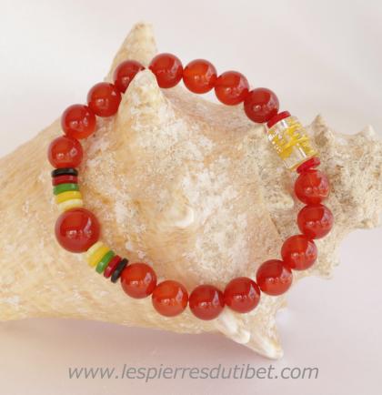 Bracelet Mala tibétain pierre agate taille ajustable à chaque poignet