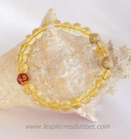 Bracelet Mala Tibétain pierre citrine taille ajustable à chaque poignet