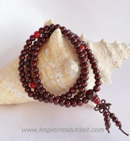 Mala de prière tibétain 108 perles bois de rose