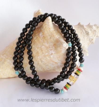 Mala de prière tibétain pierre onyx 108 perles