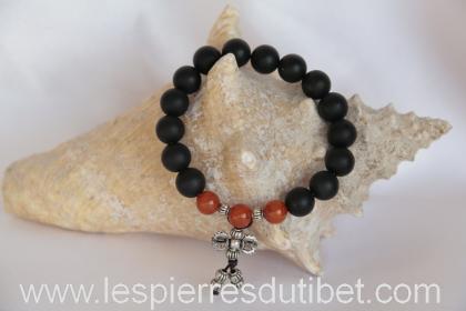 Bracelet Mala tibétain pierre onyx mat en élastique