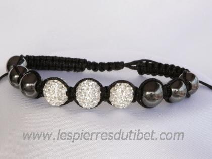 Bracelet shamballa tibétain pierre cristal vert taille ajustable à chaque poignet
