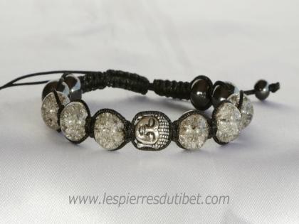 Bracelet Shamballa tibétain pierre cristal taille ajustable à chaque poignet