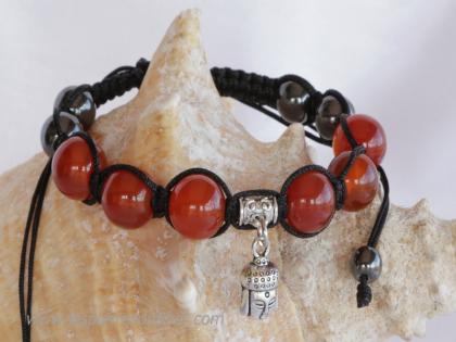 Bracelet Shamballa Tibétain pierre agate de feu taille ajustable à chaque poignet
