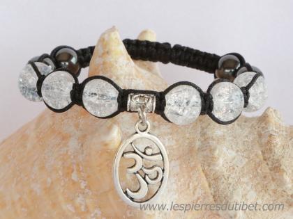 Bracelet Shamballa Tibétain pierre cristal taille ajustable à chaque poignet