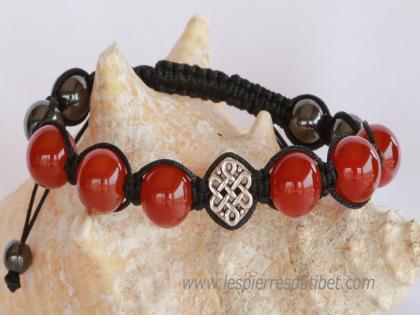 Bracelet Shamballa Tibétain pierre agate de feu taille ajustable à chaque poignet