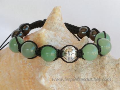 Bracelet Shamballa Tibétain pierre jade taille ajustable à chaque poignet