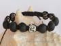 Bracelet Shamballa Tibétain pierre onyx taille ajustable à chaque poignet